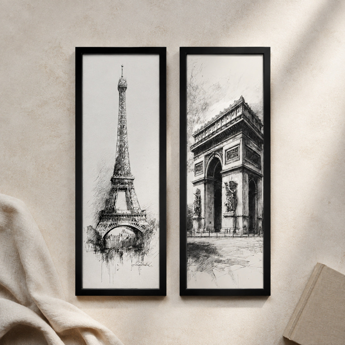 Kit 2 Quadros Verticais Torre Eiffel e Coliseu — cenário decorativo