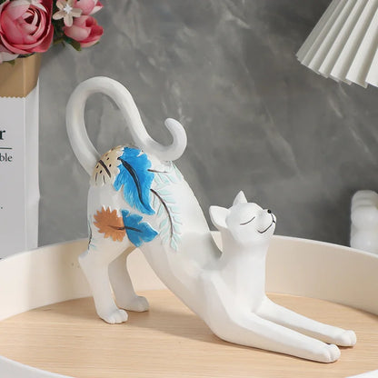 Gato Branco Florido Resina NOXHome