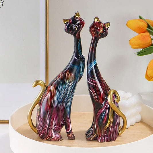 Casal Gatos Resina Abstrato Nórdico NOXHome