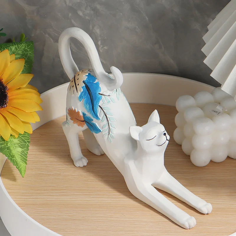 Gato Branco Florido Resina NOXHome