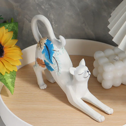 Gato Branco Florido Resina NOXHome