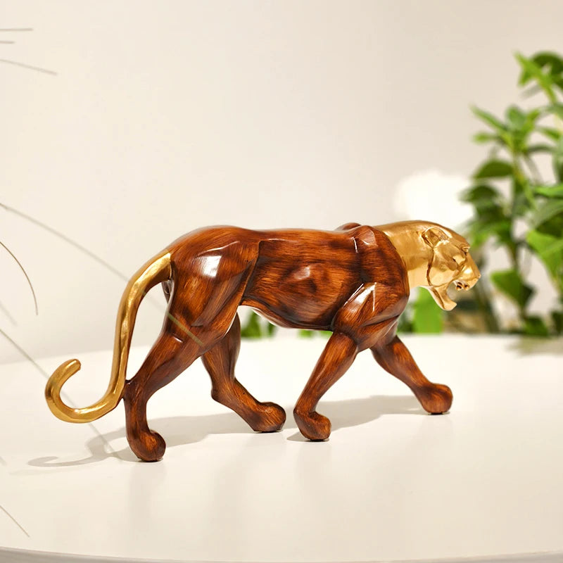 Escultura Leopardo Resina Madeira Dourada NOXHome