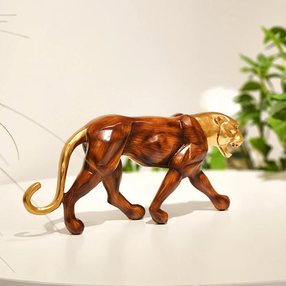 Escultura Leopardo Resina Madeira Dourada NOXHome