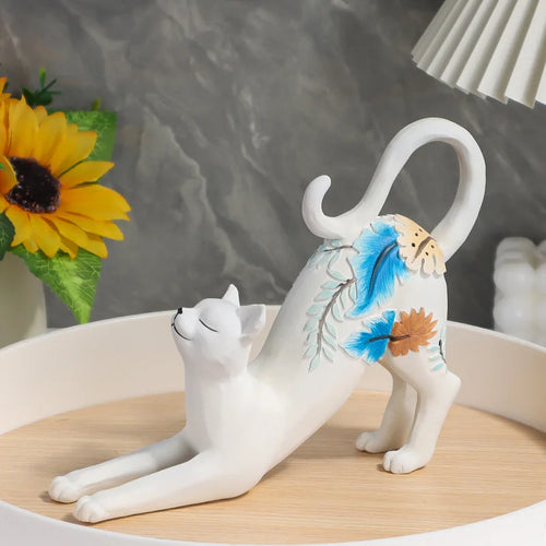 Gato Branco Florido Resina NOXHome
