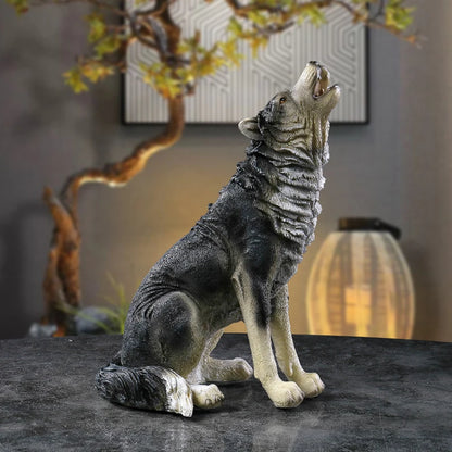 Escultura Lobo Rugido Resina Europeia NOXHome