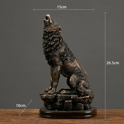Estátua Águia e Lobo Resina Base Madeira NOXHome