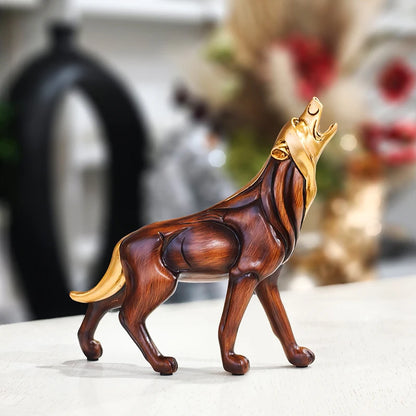 Escultura Lobo Uivando Resina Madeira NOXHome