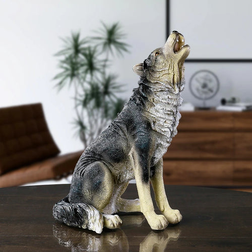 Escultura Lobo Rugido Resina Europeia NOXHome