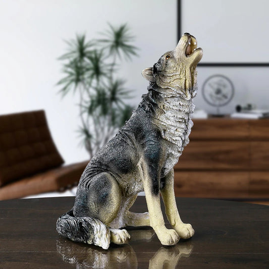 Escultura Lobo Rugido Resina Europeia NOXHome