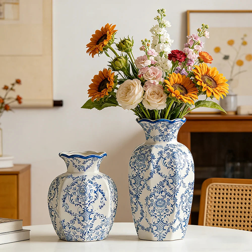 Vaso Cerâmica Azul Branco NOXHome