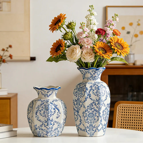 Vaso Cerâmica Azul Branco NOXHome