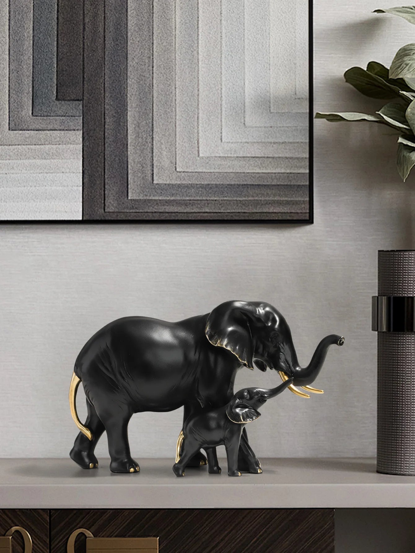 Elefante Mãe Filho Resina NOXHome