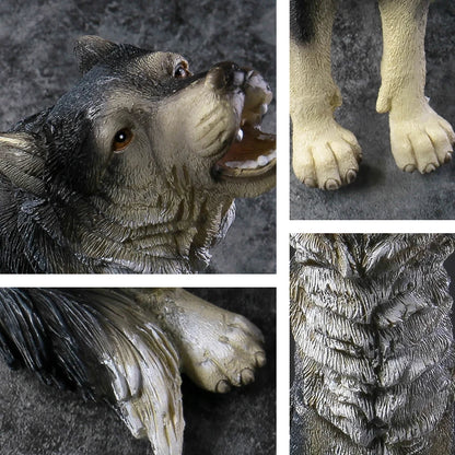 Escultura Lobo Rugido Resina Europeia NOXHome
