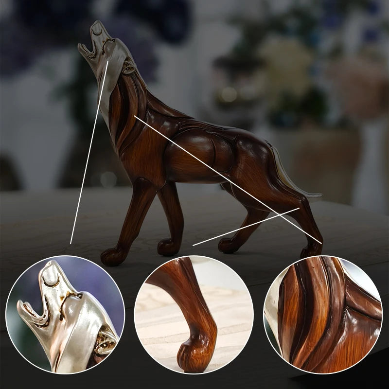 Escultura Lobo Uivando Resina Madeira NOXHome