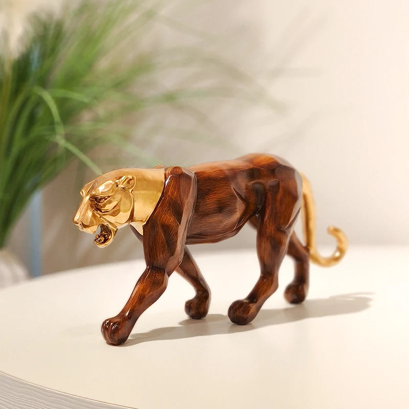 Escultura Leopardo Resina Madeira Dourada NOXHome
