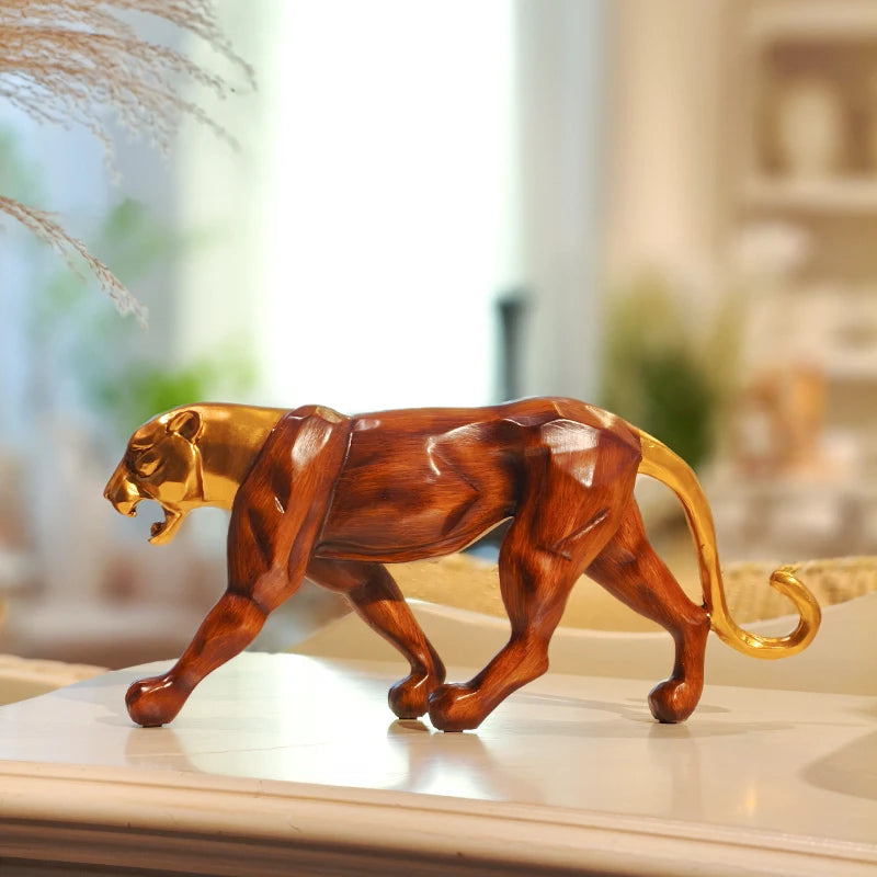 Escultura Leopardo Resina Madeira Dourada NOXHome