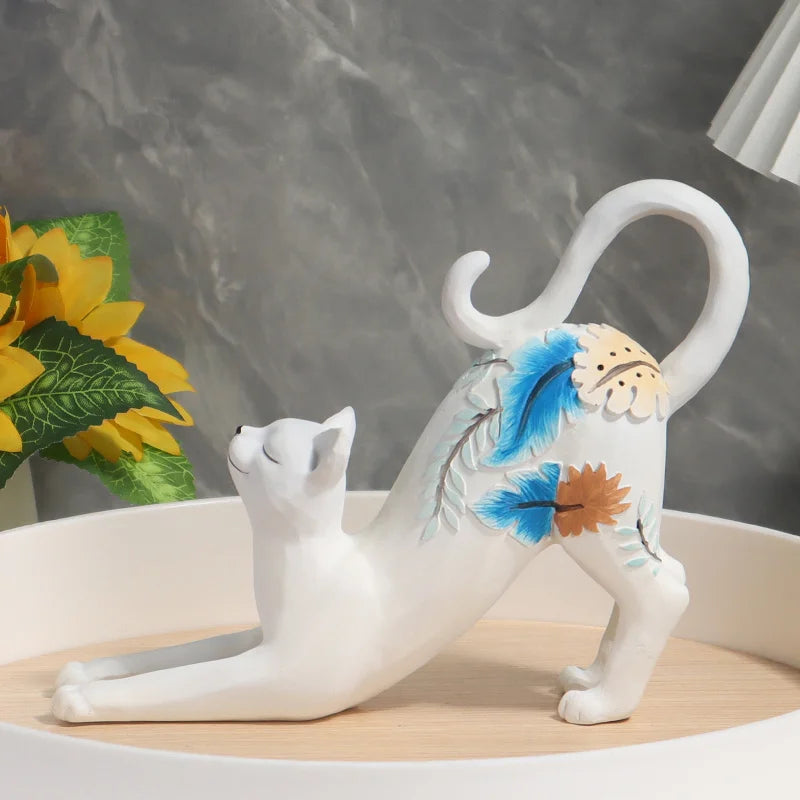 Gato Branco Florido Resina NOXHome