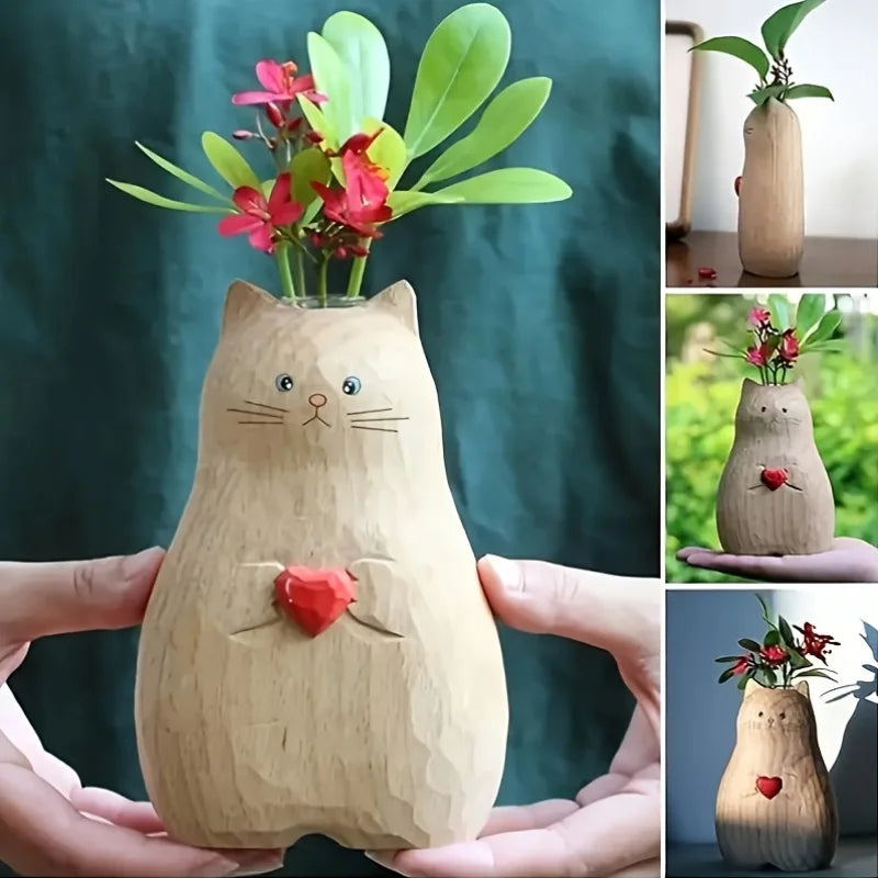 Gato Vaso Madeira Maciça NOXHome