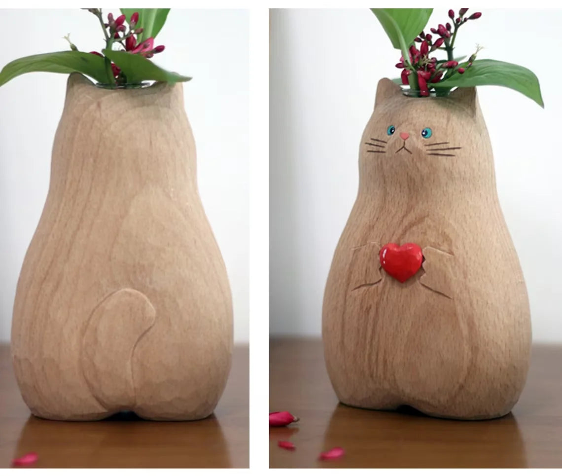 Gato Vaso Madeira Maciça NOXHome