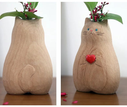Gato Vaso Madeira Maciça NOXHome
