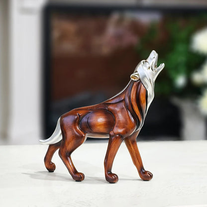 Escultura Lobo Uivando Resina Madeira NOXHome
