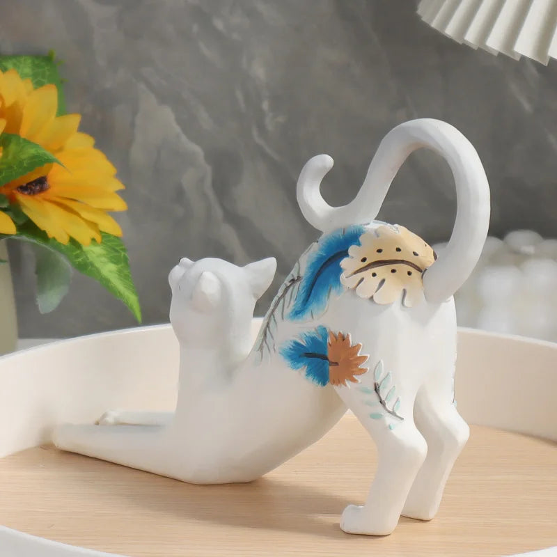 Gato Branco Florido Resina NOXHome