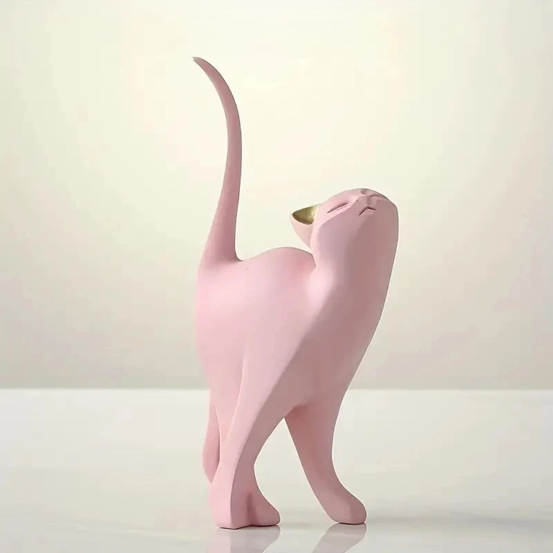 Escultura Gato Resina Fosca Detalhe Decorativo NOXHome