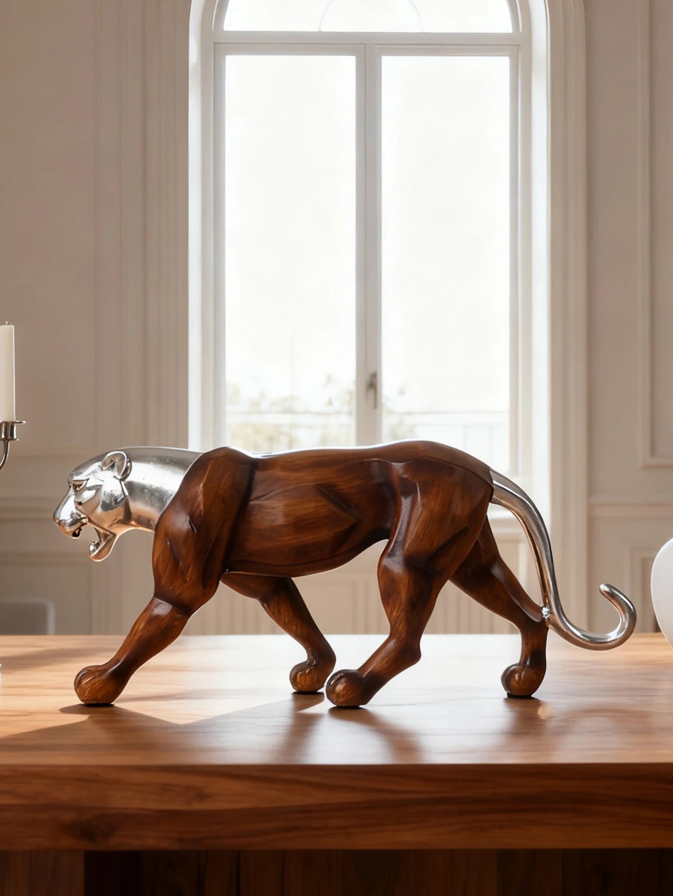 Escultura Leopardo Resina Madeira Dourada NOXHome
