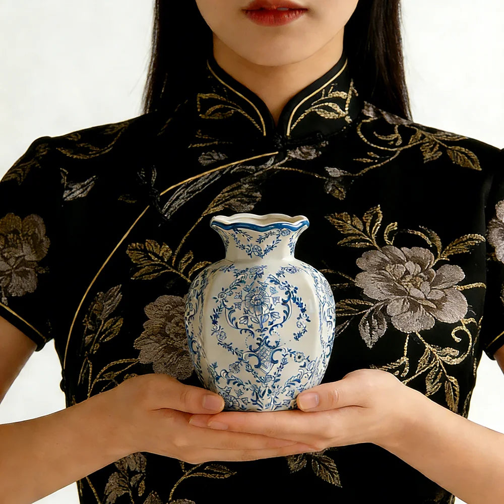 Vaso Cerâmica Azul Branco NOXHome