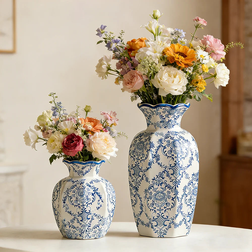 Vaso Cerâmica Azul Branco NOXHome