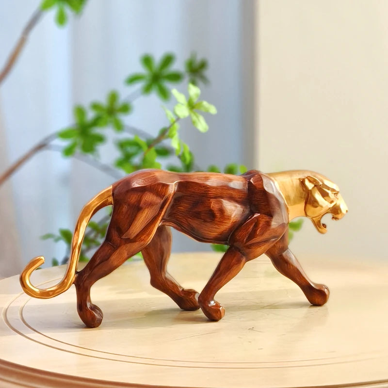 Escultura Leopardo Resina Madeira Dourada NOXHome