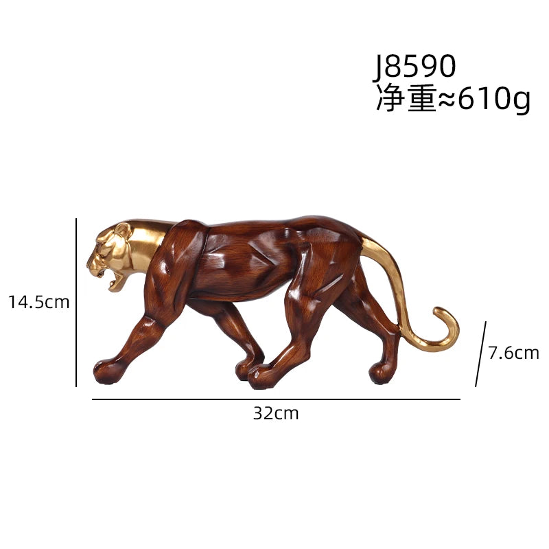 Escultura Leopardo Resina Madeira Dourada NOXHome