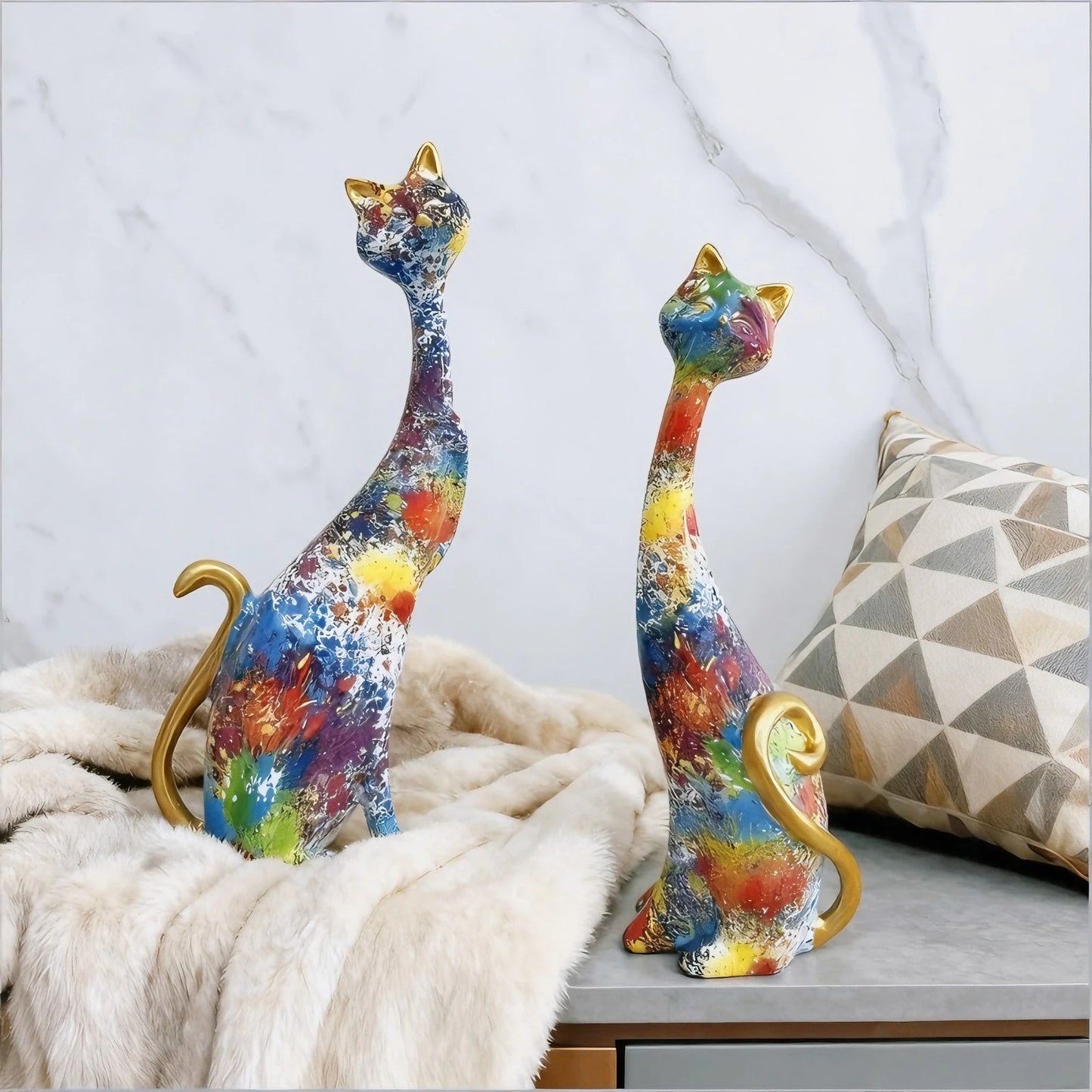 Casal Gatos Resina Abstrato Nórdico NOXHome