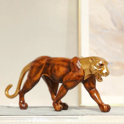 Escultura Leopardo Resina Madeira Dourada NOXHome