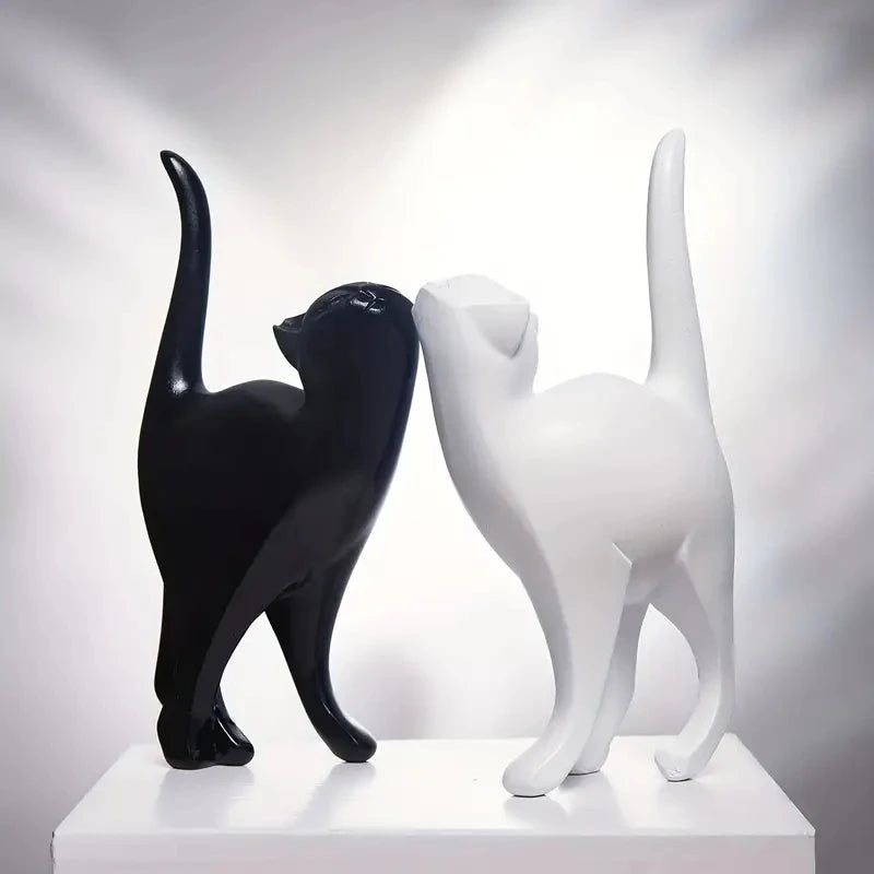 Escultura Gato Resina Fosca Detalhe Decorativo NOXHome