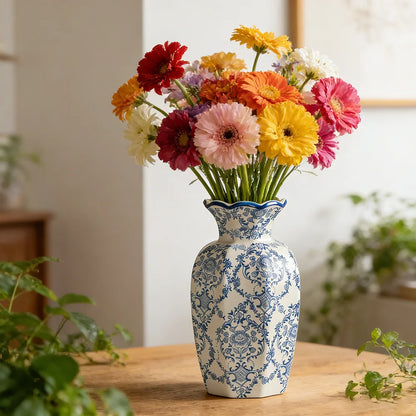 Vaso Cerâmica Azul Branco NOXHome