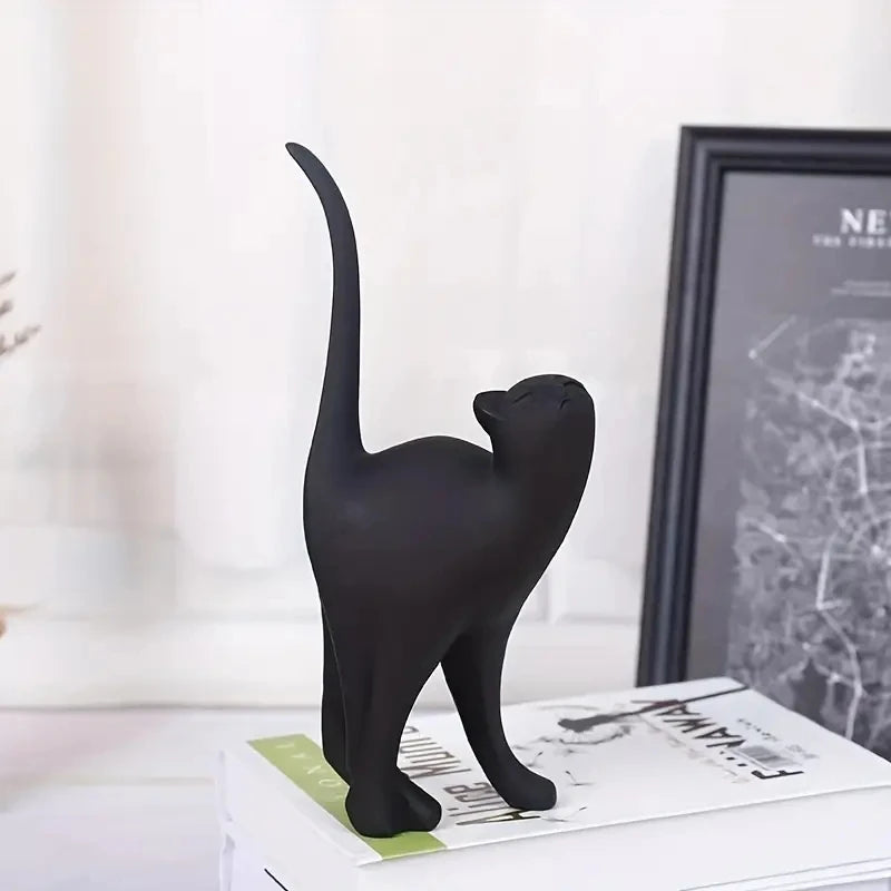 Escultura Gato Resina Fosca Detalhe Decorativo NOXHome