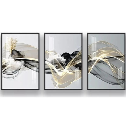 Kit 3 Quadros Decorativos Abstrato Gold NOXHome | Impressão 4K em MDF Premium – Sala e Quarto