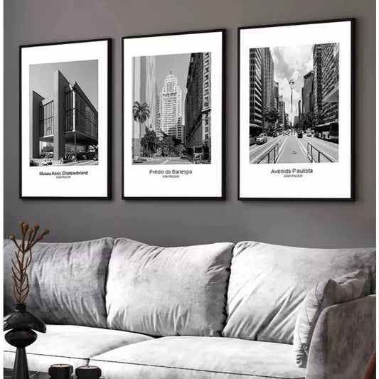 Trio Quadros Decorativos Cidade São Paulo Minimalista Sala NOXHome