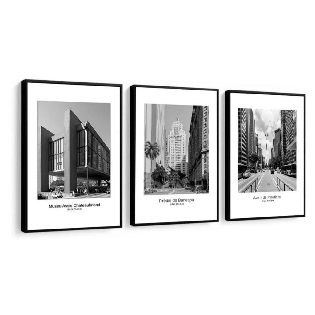 Trio de Quadros Decorativos Cidade São Paulo Minimalista — visualização 2