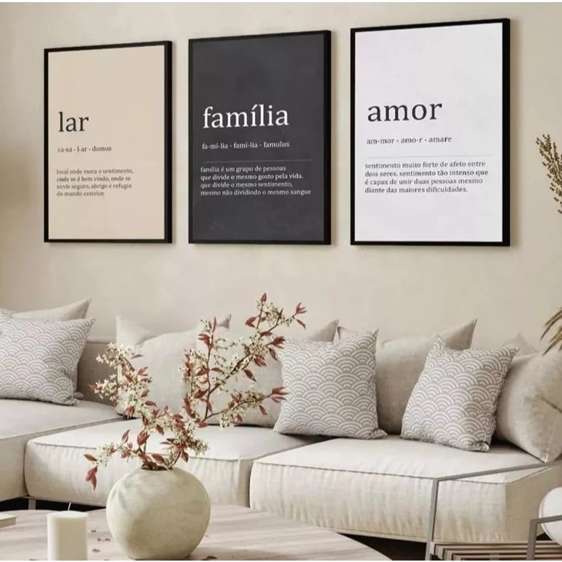 Kit 3 Peças Quadro Decorativo Lar Família Amor Sua Casa Com Um Toque De Amor Quarto Sala Hall Copa