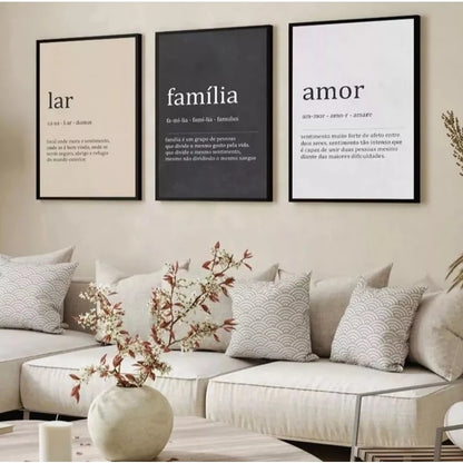 Kit 3 Peças Quadro Decorativo Lar Família Amor Sua Casa Com Um Toque De Amor Quarto Sala Hall Copa