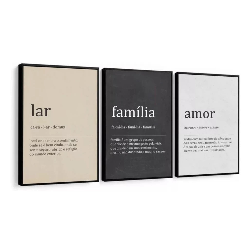 Kit 3 Peças Quadro Decorativo Lar Família Amor Sua Casa Com Um Toque De Amor Quarto Sala Hall Copa