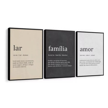 Kit 3 Peças Quadro Decorativo Lar Família Amor Sua Casa Com Um Toque De Amor Quarto Sala Hall Copa
