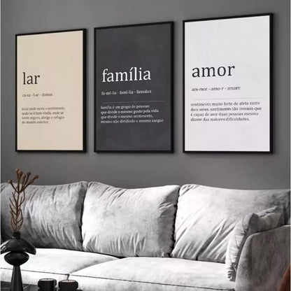Kit 3 Peças Quadro Decorativo Lar Família Amor Sua Casa Com Um Toque De Amor Quarto Sala Hall Copa