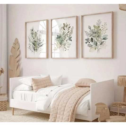 Trio Quadros Decorativos Botânico Verde Sala e Quarto NOXHome