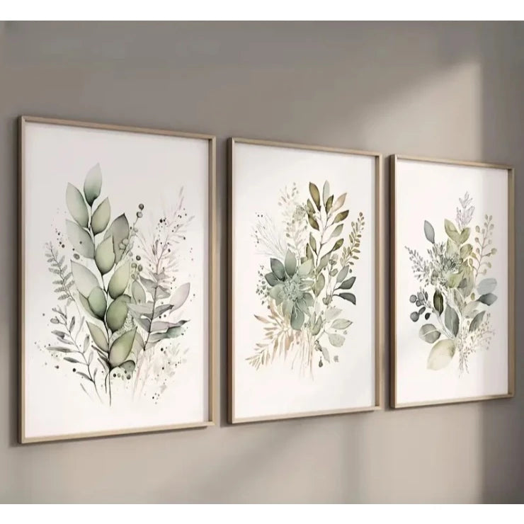 Trio Quadros Decorativos Botânico Verde Sala e Quarto NOXHome