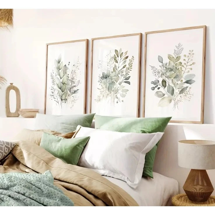 Trio Quadros Decorativos Botânico Verde Sala e Quarto NOXHome
