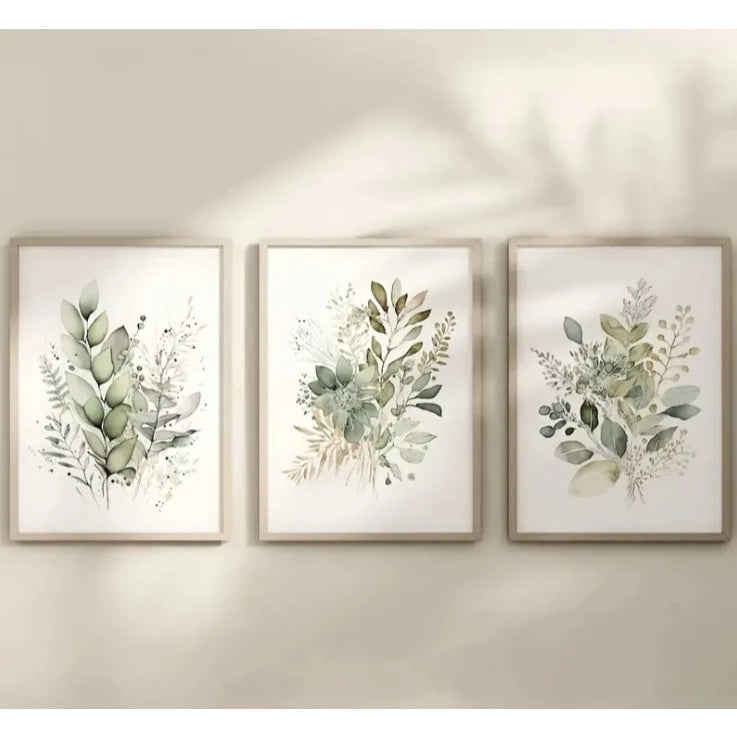 Trio Quadros Decorativos Botânico Verde Sala e Quarto NOXHome