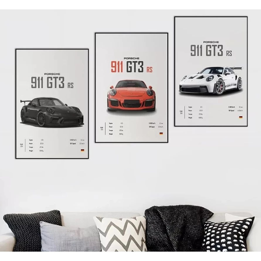 Trio Quadros Decorativos Carro Esportivo Porsche 911 Sala NOXHome